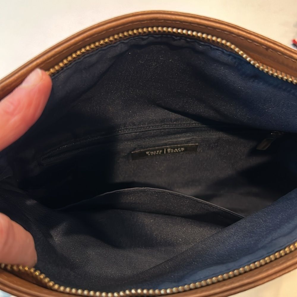 White House black market blue suede leather clutch with fringe add-on. Gorgeous. - Picture 4 of 7